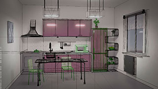 Modellazione animazione rendering 3D: cucina rossa draft1