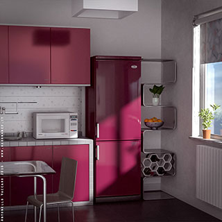 Modellazione animazione rendering 3D: cucina rossa elaborazione