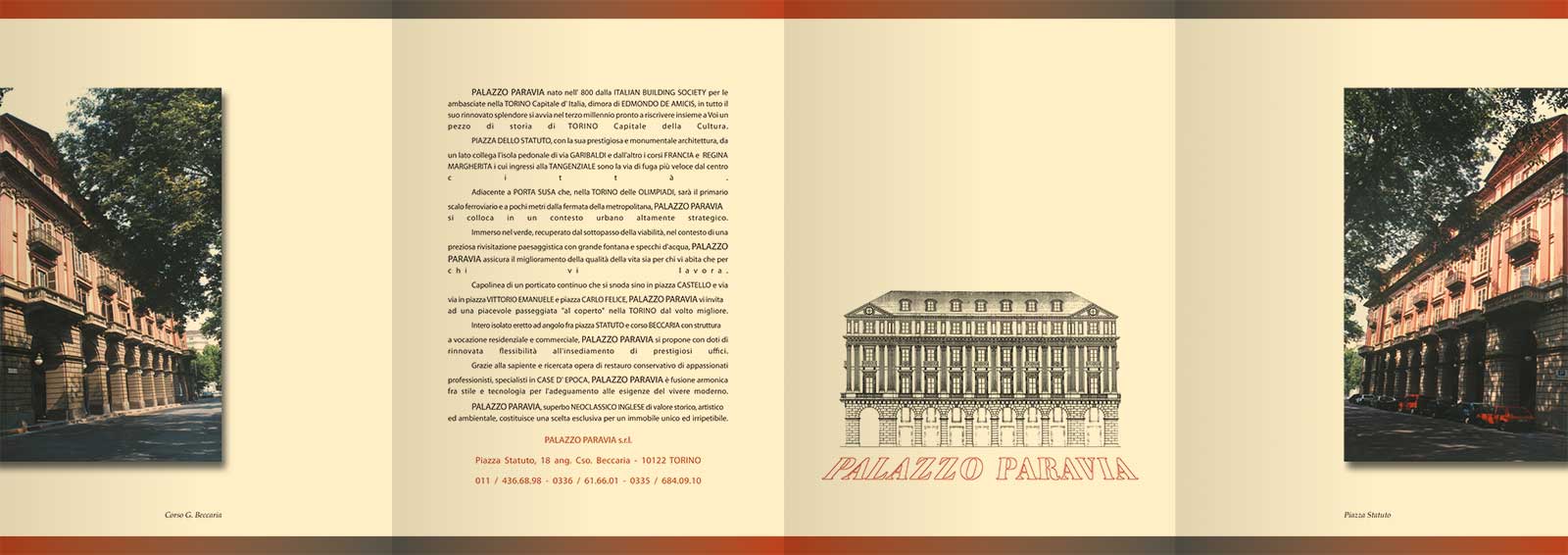 Grafica e illustrazione per depliant Palazzo Paravia Torino, esterno