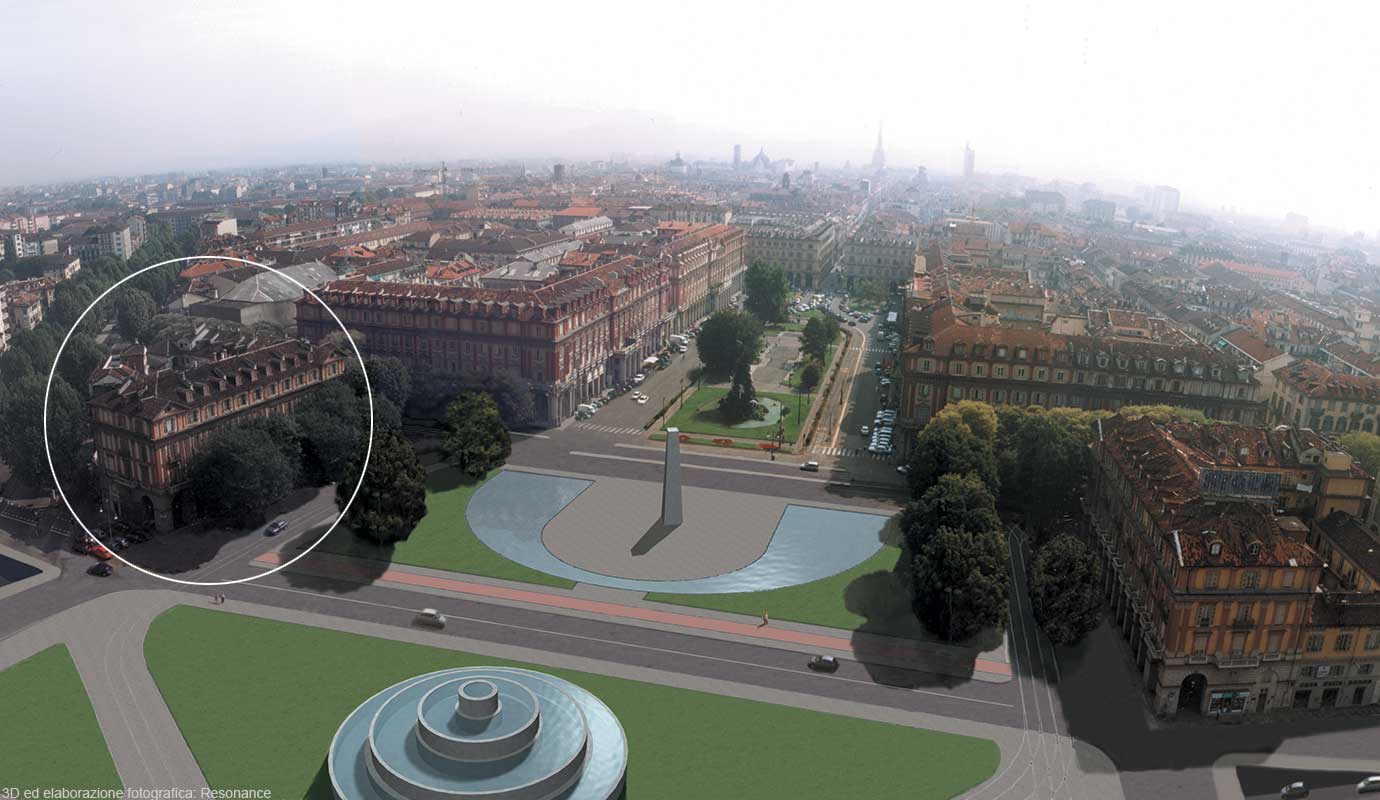Illustrazione 3D e fotoinserimento Piazza Statuto Torino