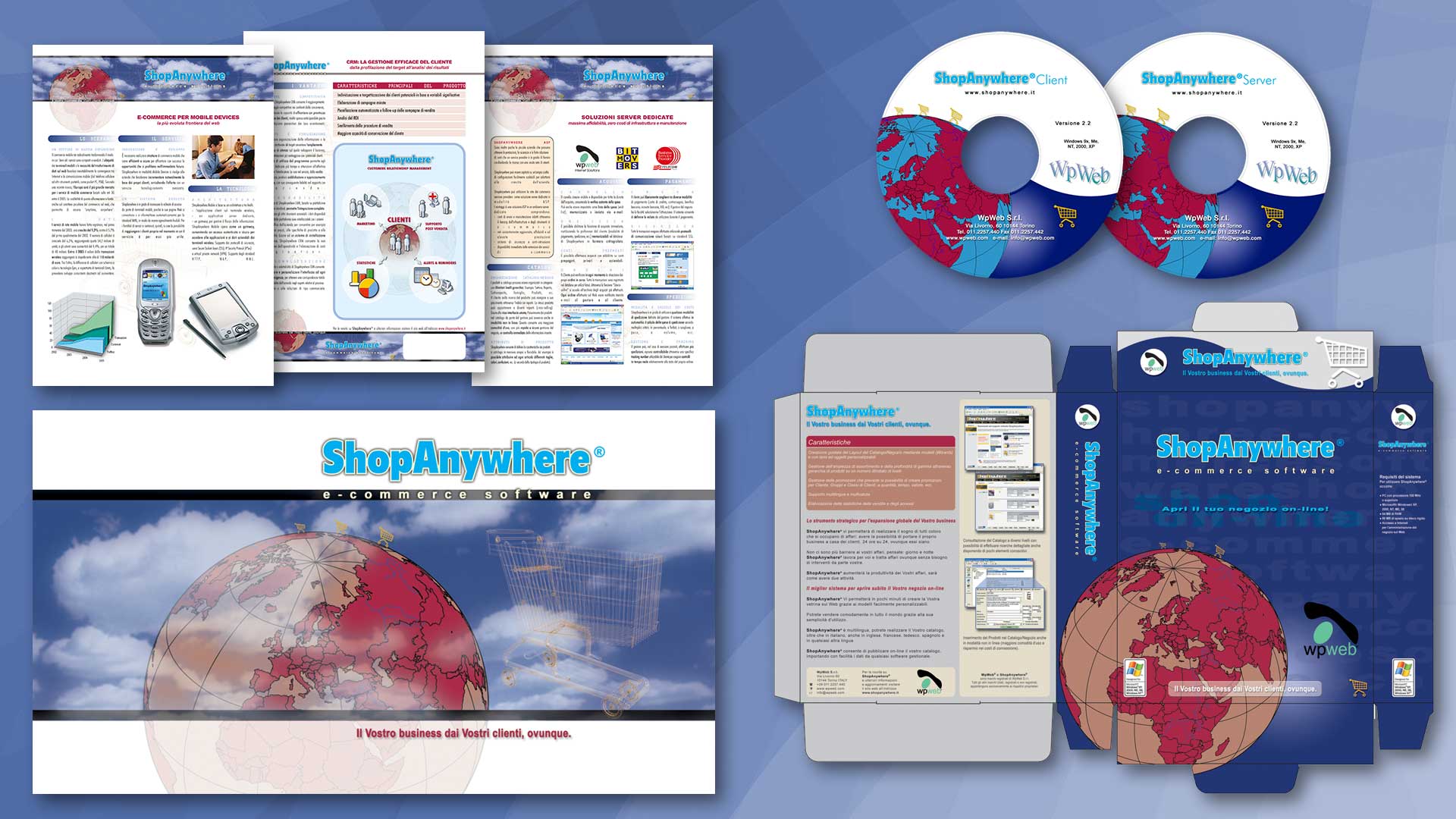 Grafica: brochure schede e packaging per Shopanywhere e-commerce